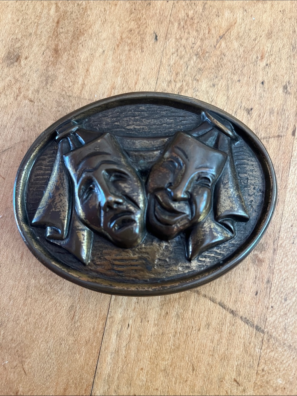 Vintage Bronze Comedy and Tragedy Buckle Plaque - Antique Bronze Finish Theatre